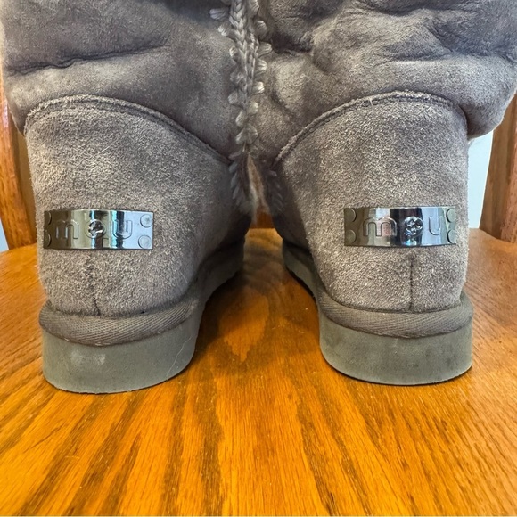 Mou Leather Shearling Crochet Stitch Extra Tall Boots Grey Platform Sole Size 5 - Picture 5 of 11